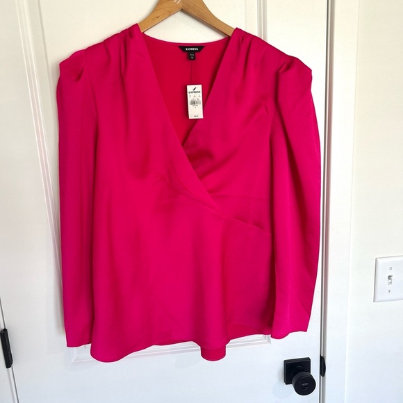 NWT Express Pink Long Sleeve Wrap Blouse Large - Picture 2 of 4